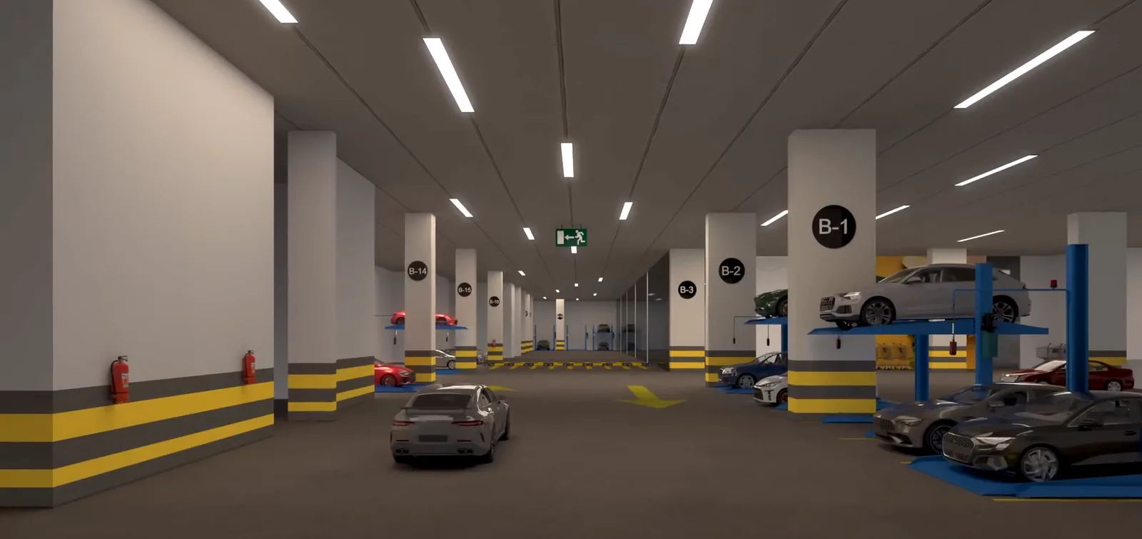 Artistic impression of the basement stack parking