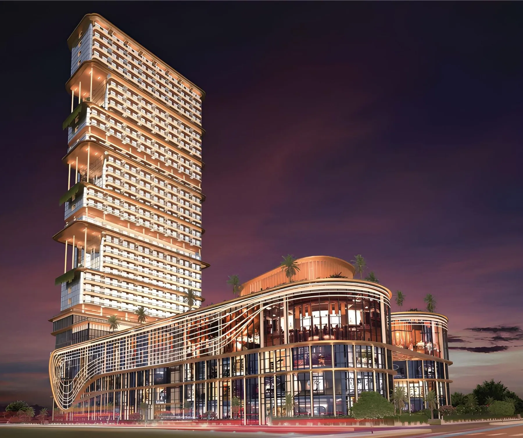 Artistic impression of Purvanchal Skyline Vista at dusk