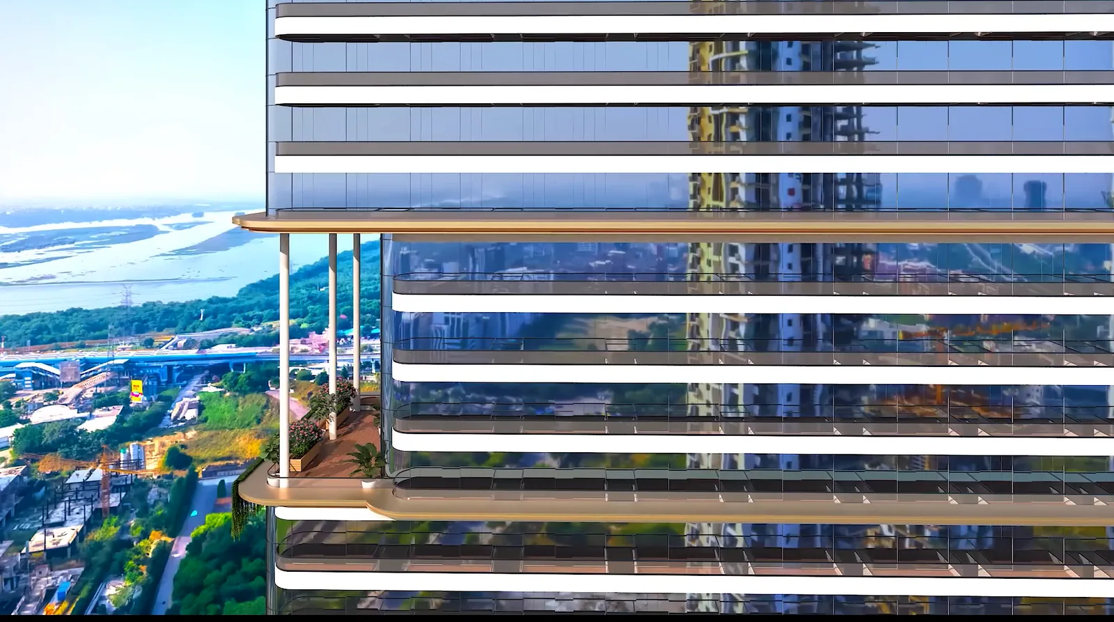 Artistic impression of the tower facade with a planted sky terrace